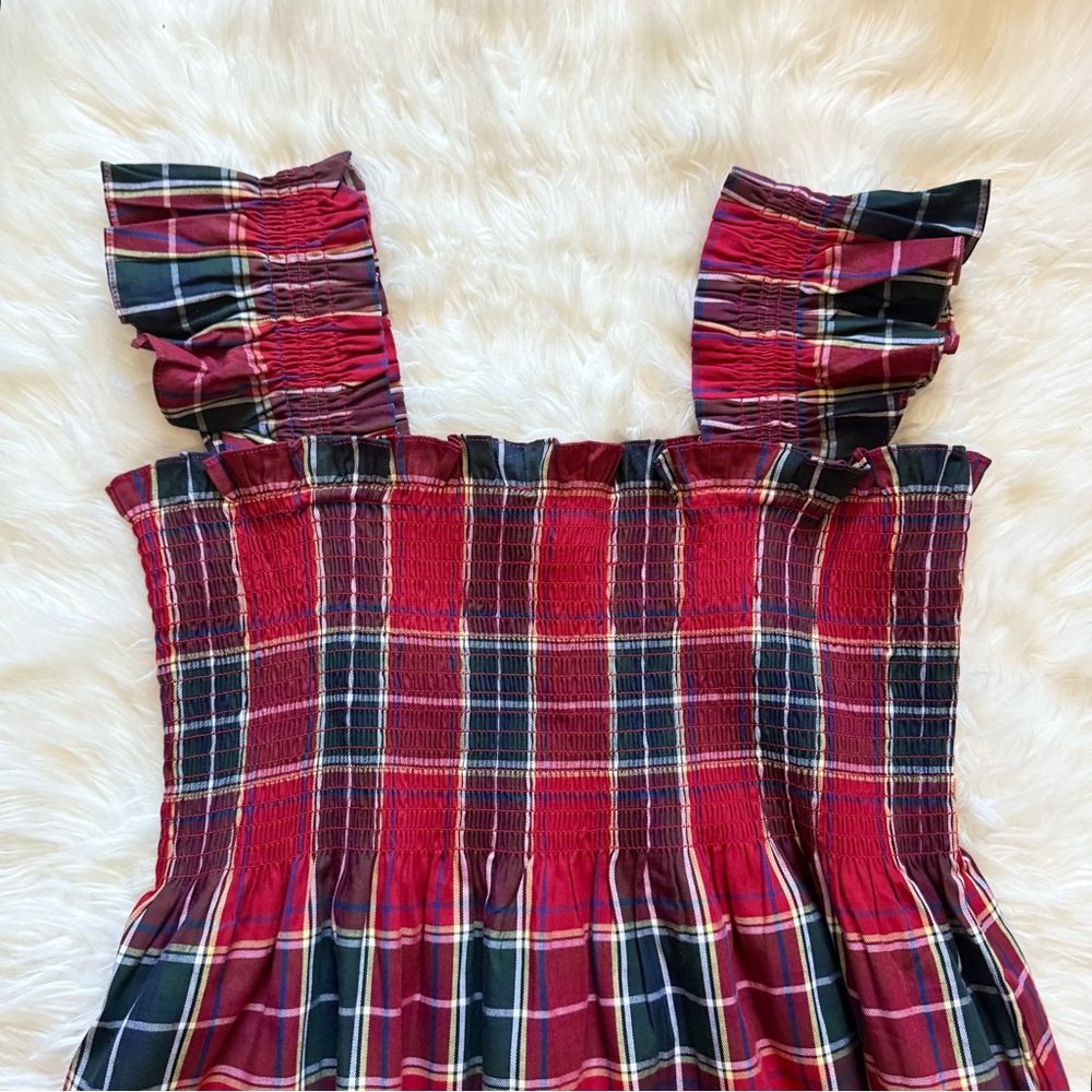 New! HILL HOUSE Ellie Nap Plaid Midi Dress in Red Tartan - Picture 10 of 12